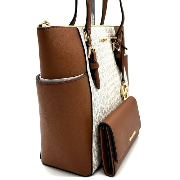 Michael Kors Large Charlotte Tote Bag & Trifold Wallet Vanilla/Brown (NWT) - Picture 4 of 14